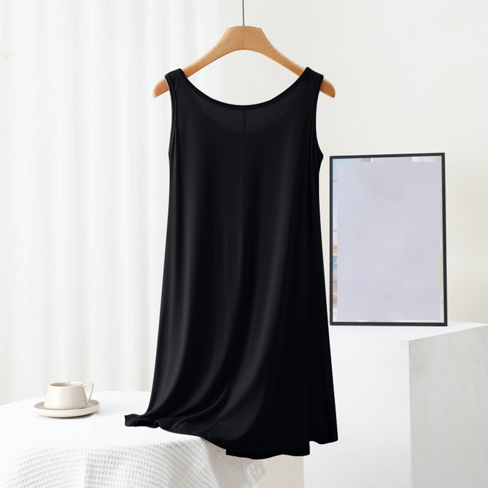 thumbnail image 4 of Vestido informal sin mangas y cuello redondo para mujer - Poliéster, color liso, tallas M-XXL, primavera/verano, hogar/ocio, 4 of 8